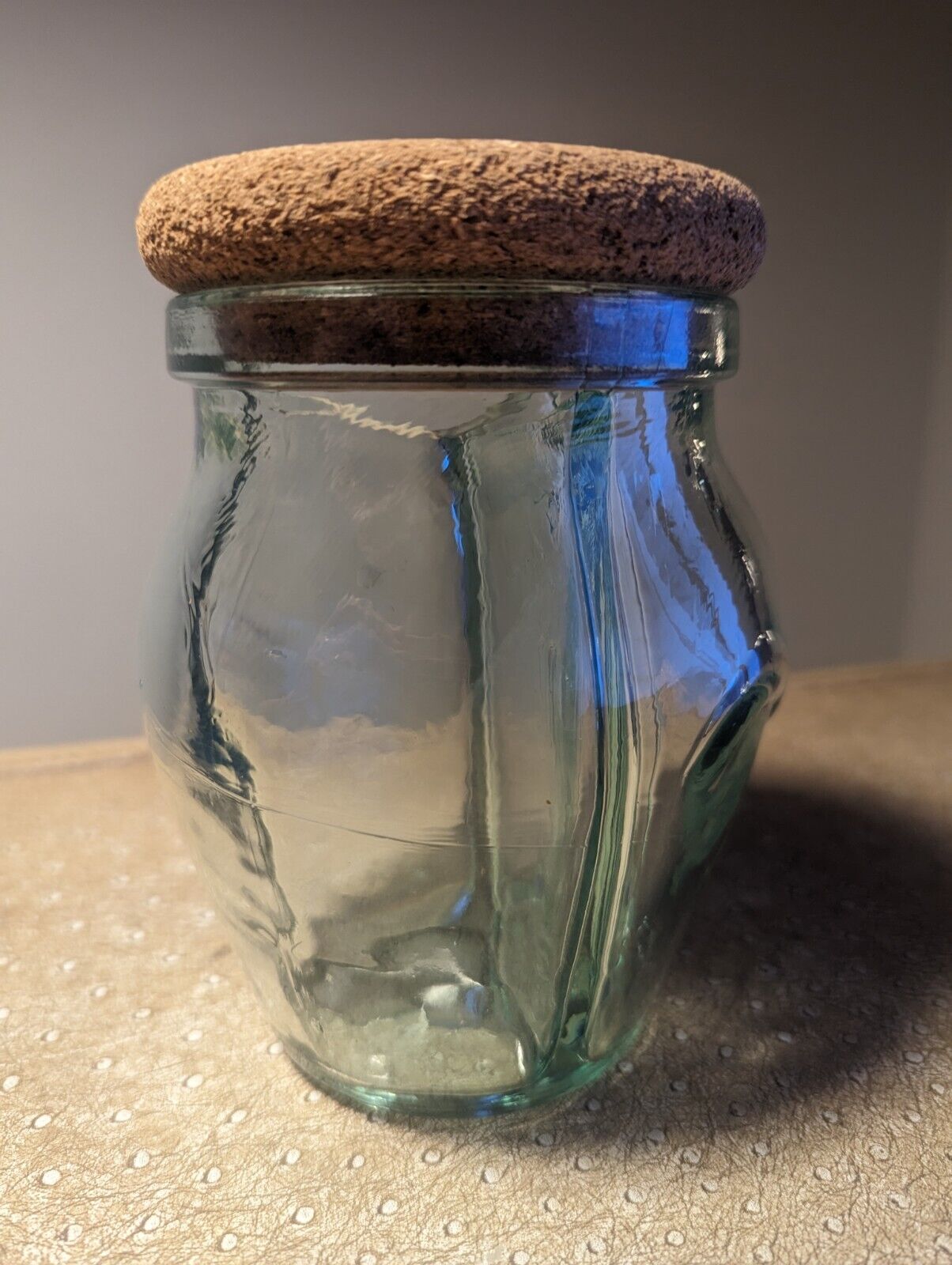 SVE ITALIAN Green Glass 3 Section Jar With Cork Lid Firenze Storage UNIQUE