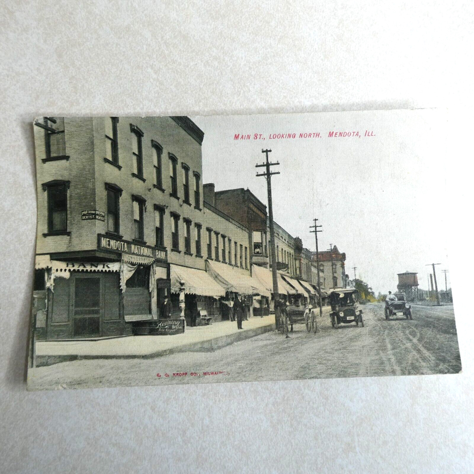 G123 Antique Postcard Illinois IL Main Street Looking North Mendota