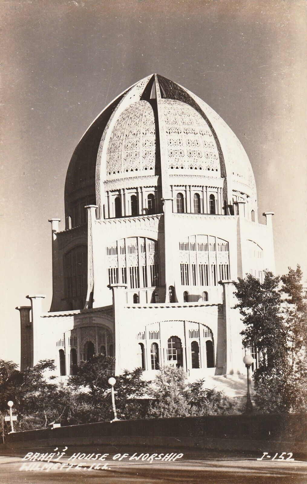 Vintage Postcard Bahai House of Worship Wilmette Illinois Temple B&W Picture