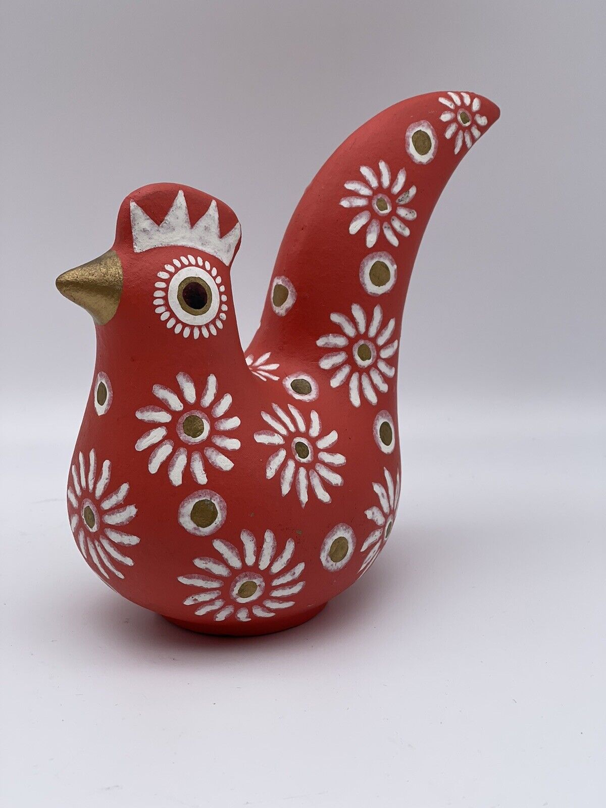 Vintage HDA Uxmal Mexican Folk Art Terracotta Pottery Pink/Red/Orange Rooster