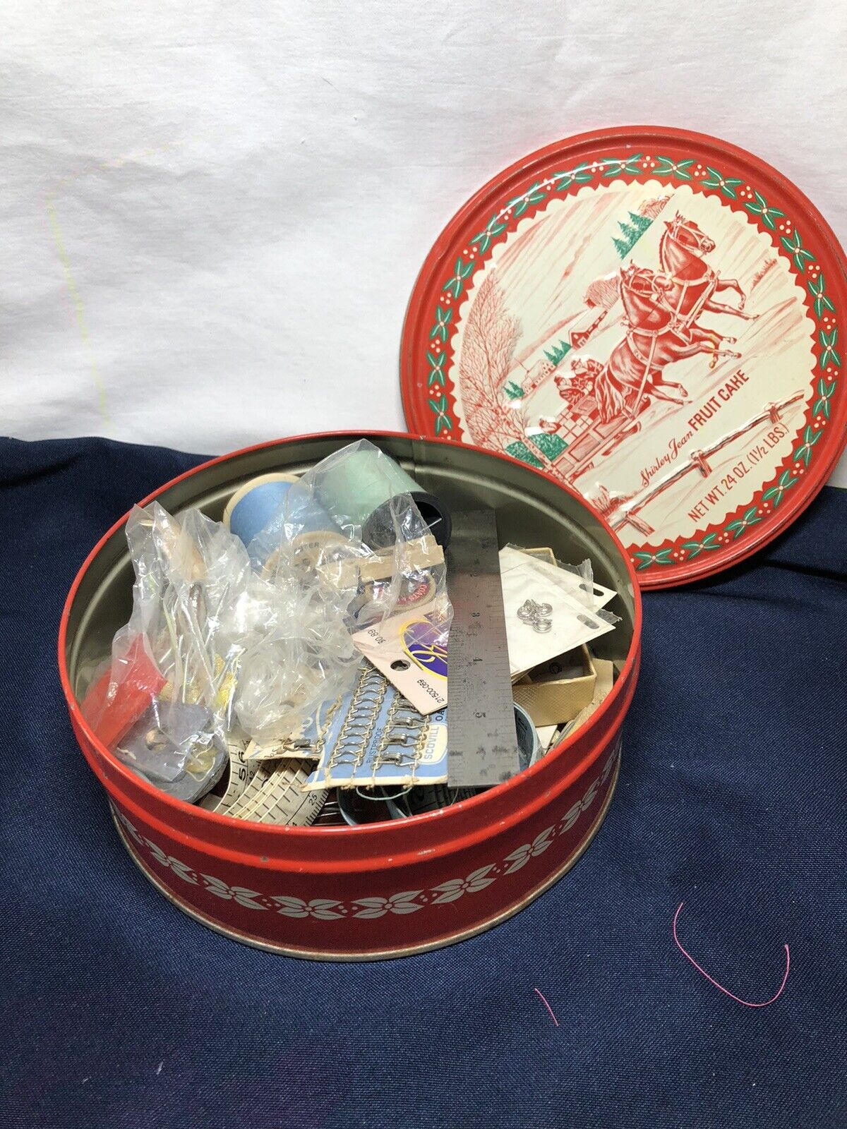 VTG Lot of Sewing Items Notions- Buttons Thread Pins Needles Grandmas Tin 🪡🧵