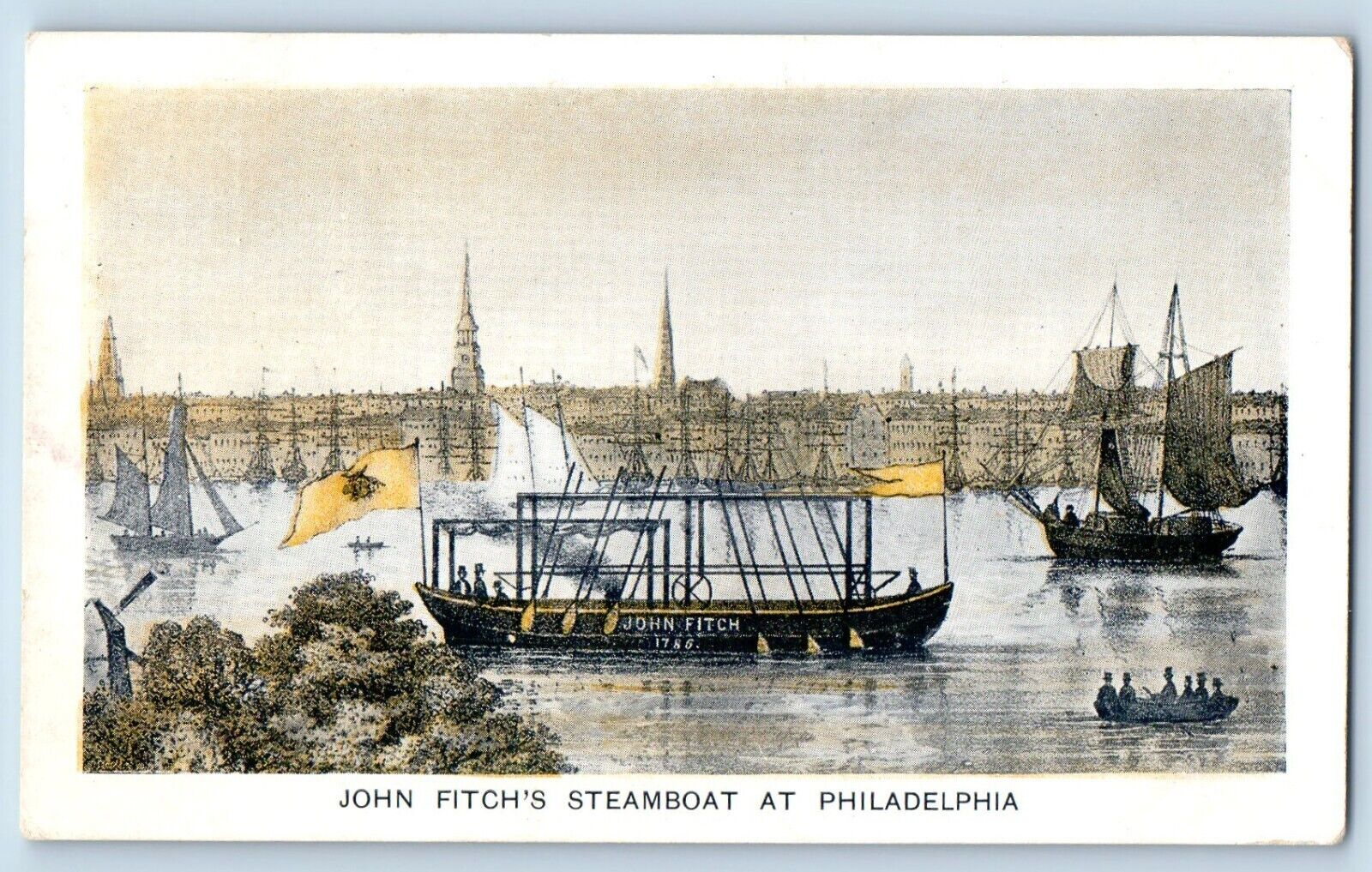 Lafayette New York NY Postcard Street John Fitch's Steamboat Hudson-Fulton c1920