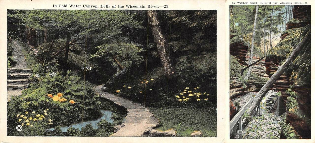 WI, Wisconsin Dells  COLD WATER CANYON & WITCHES GULCH  *Two* c1920\'s Postcards