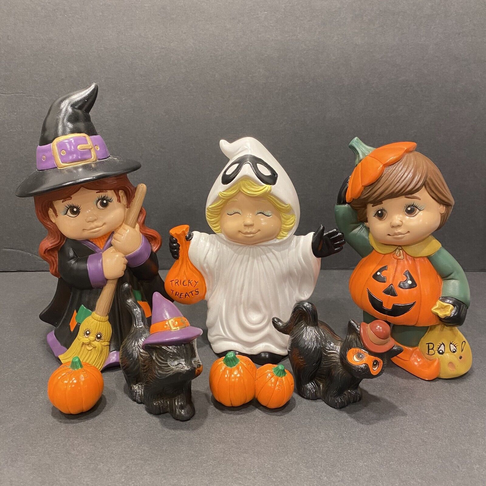 (7) Pcs Set VTG Halloween Dona Mold Sweet Tots Girl Witch Ghost Boy Pumpkin Cat 