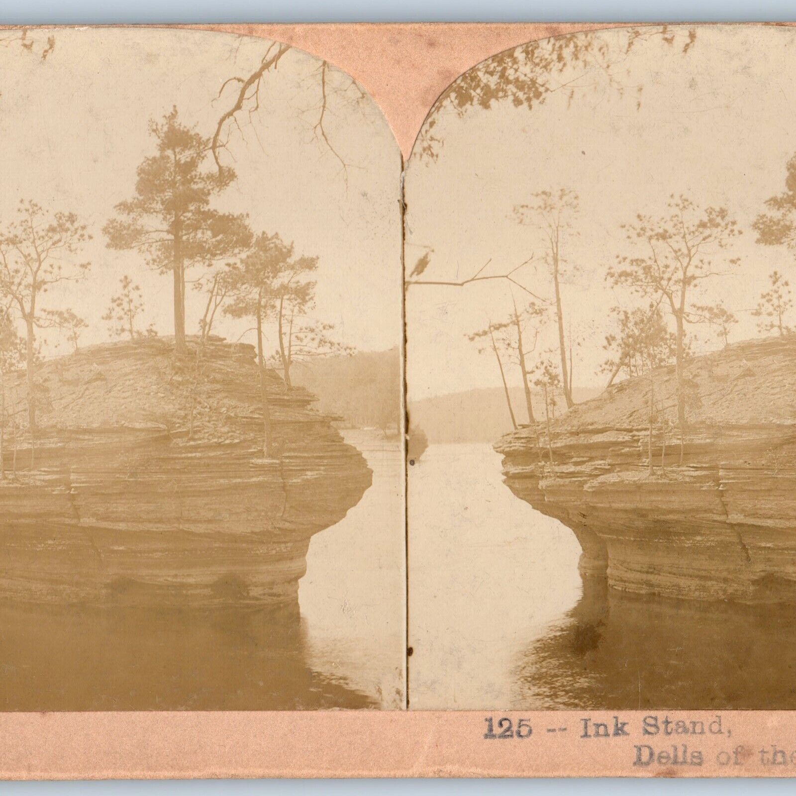 c1880s Wisconsin Dells Stereo Photo Ink Stand Rock North Western Baraboo Wis V24