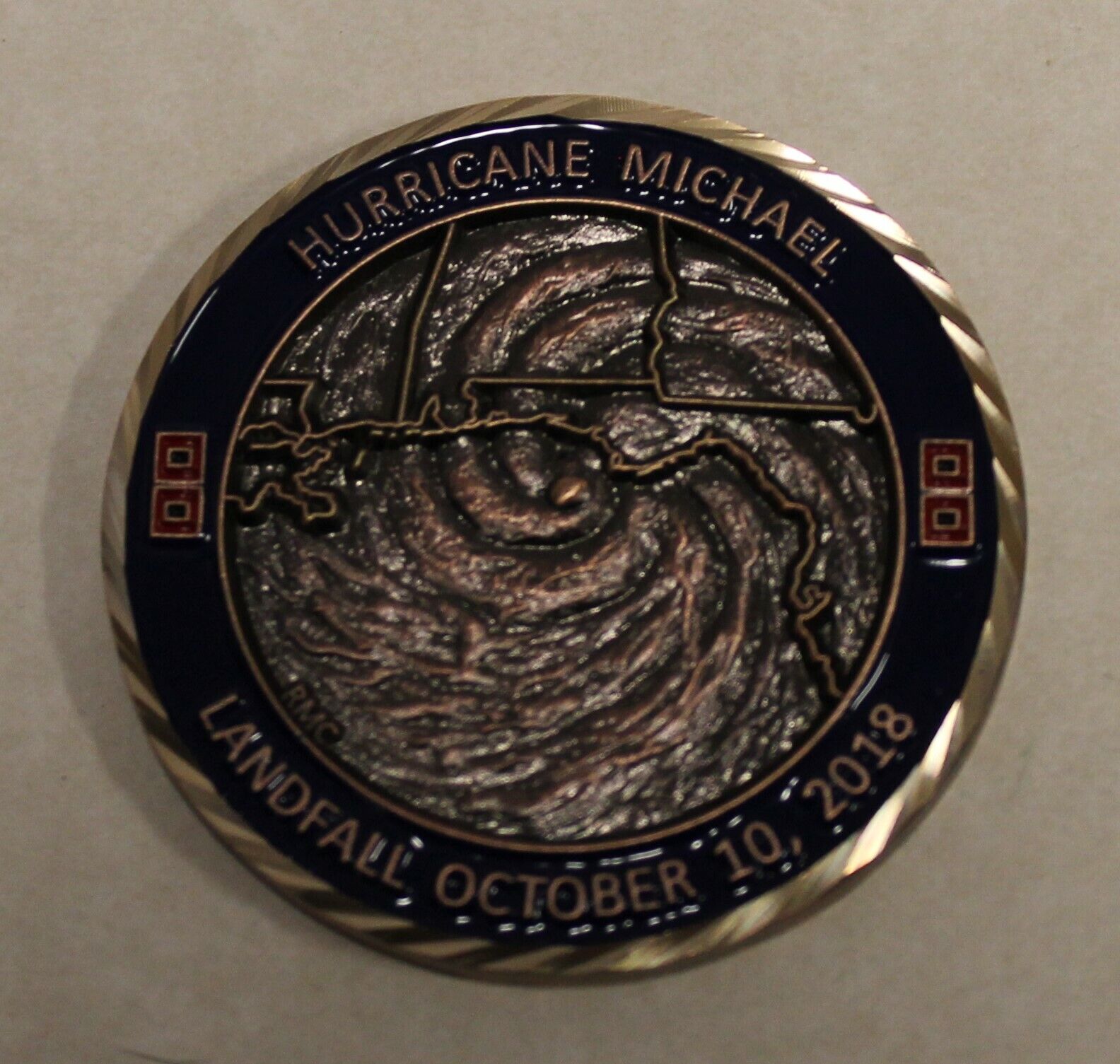 Hurricane Michael Emerald Gulf Coast True Grit Antque Copper Challenge Coin