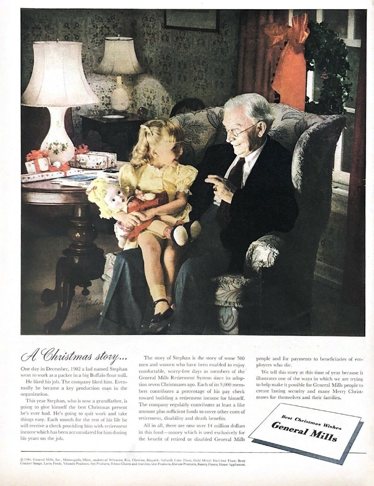 1946 General Mills Cereal Vintage Print Ad A Christmas Story Little Girl 