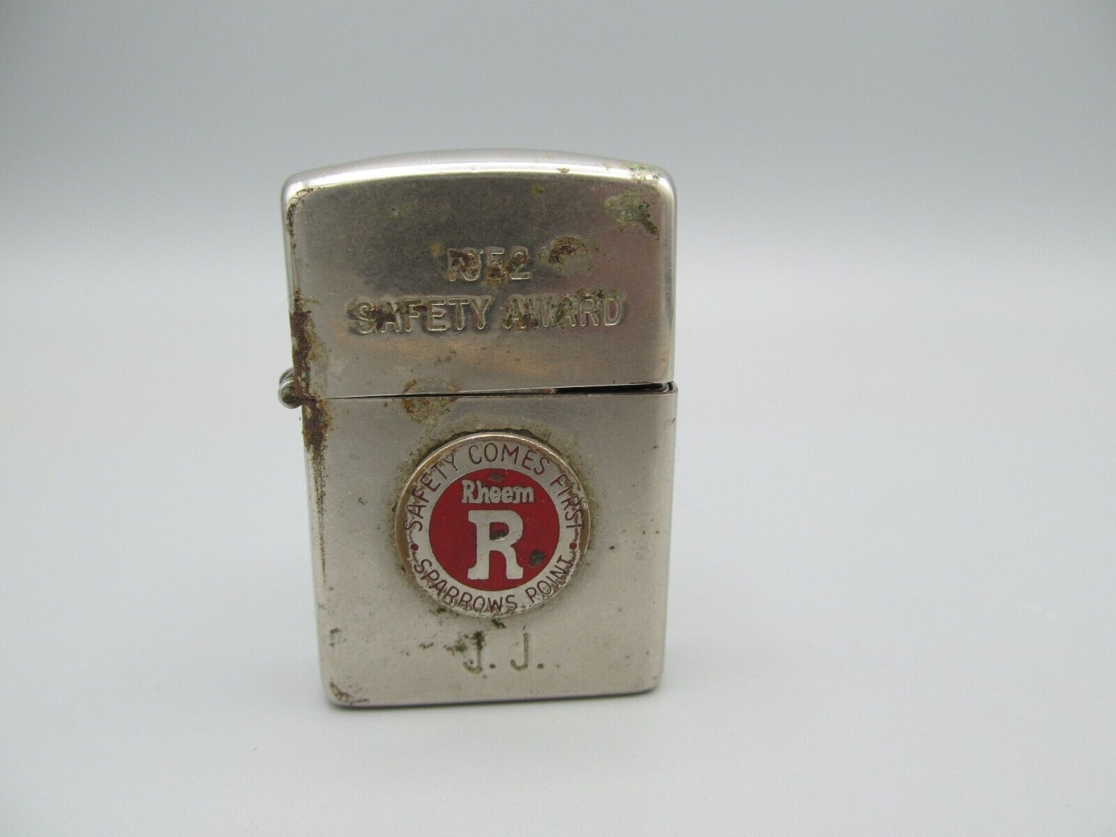 Vtg c.1937-1950 Zippo Cigarette Lighter Rheem Sparrows Point 1952 Safety Award