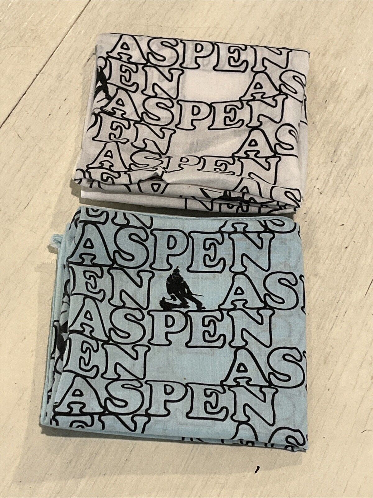 Vintage ASPEN Bandannas 2 Imports Int’l Sales~ 1 Blue And 1 White With Black ￼