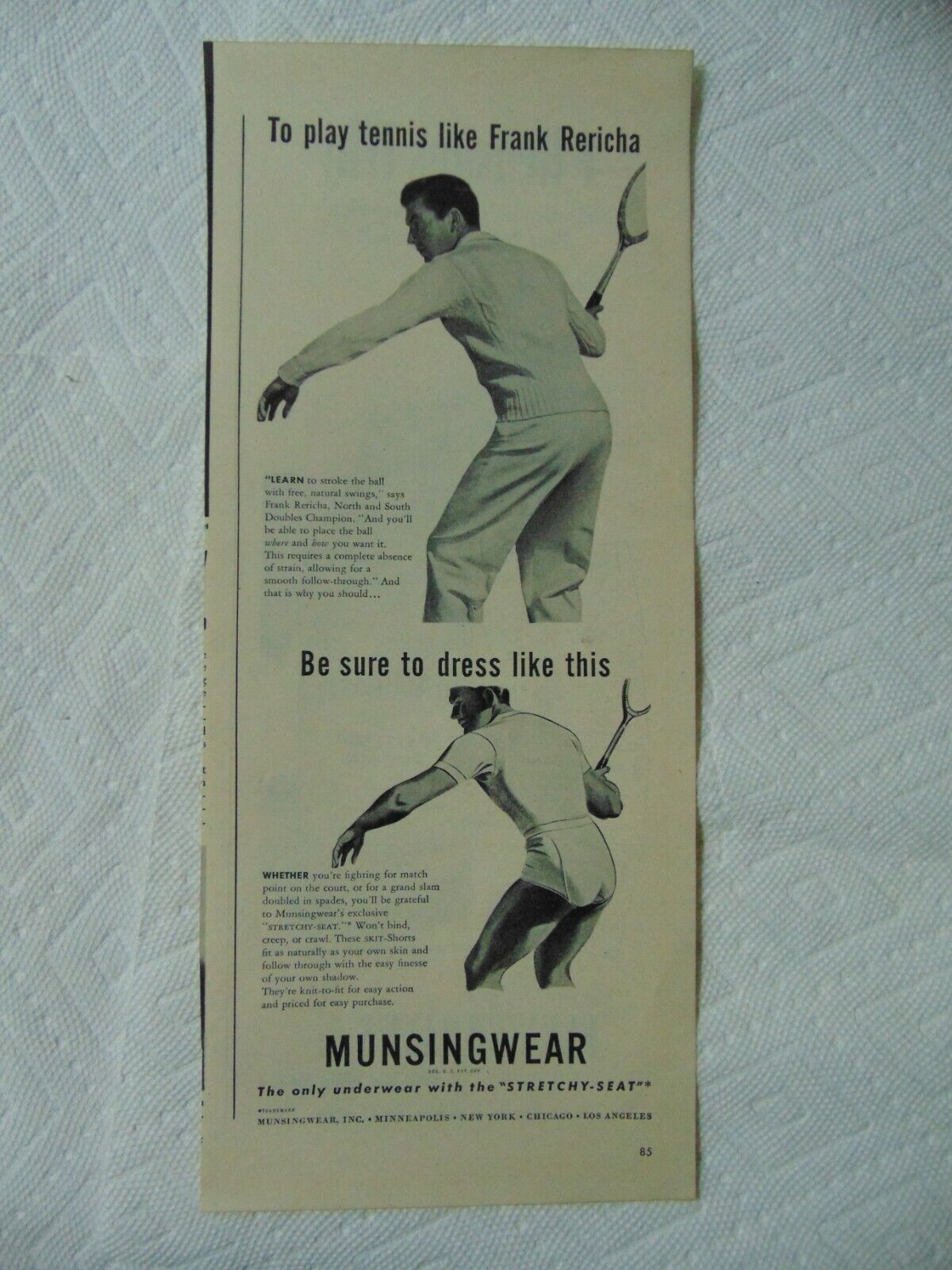 1946 MUNSINGWEAR Tennis Frank Rericha vintage art print ad