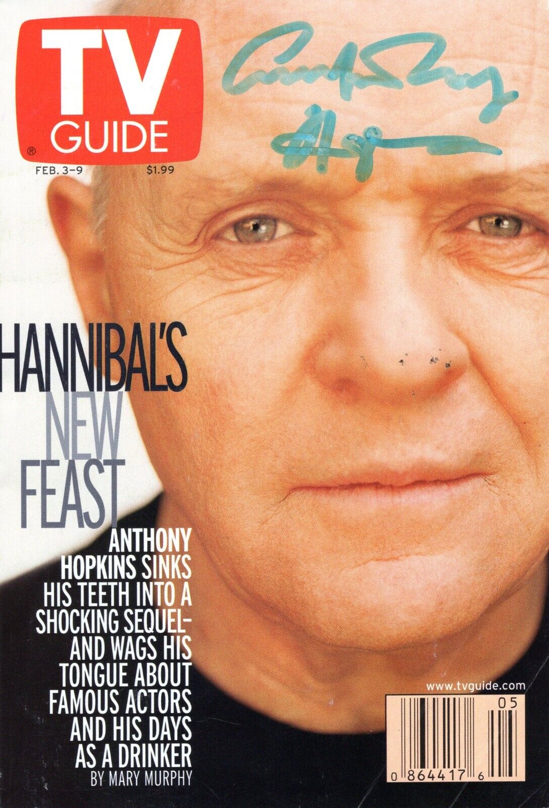 ANTHONY HOPKINS Signed Autographed TV Guide Magazine 2001