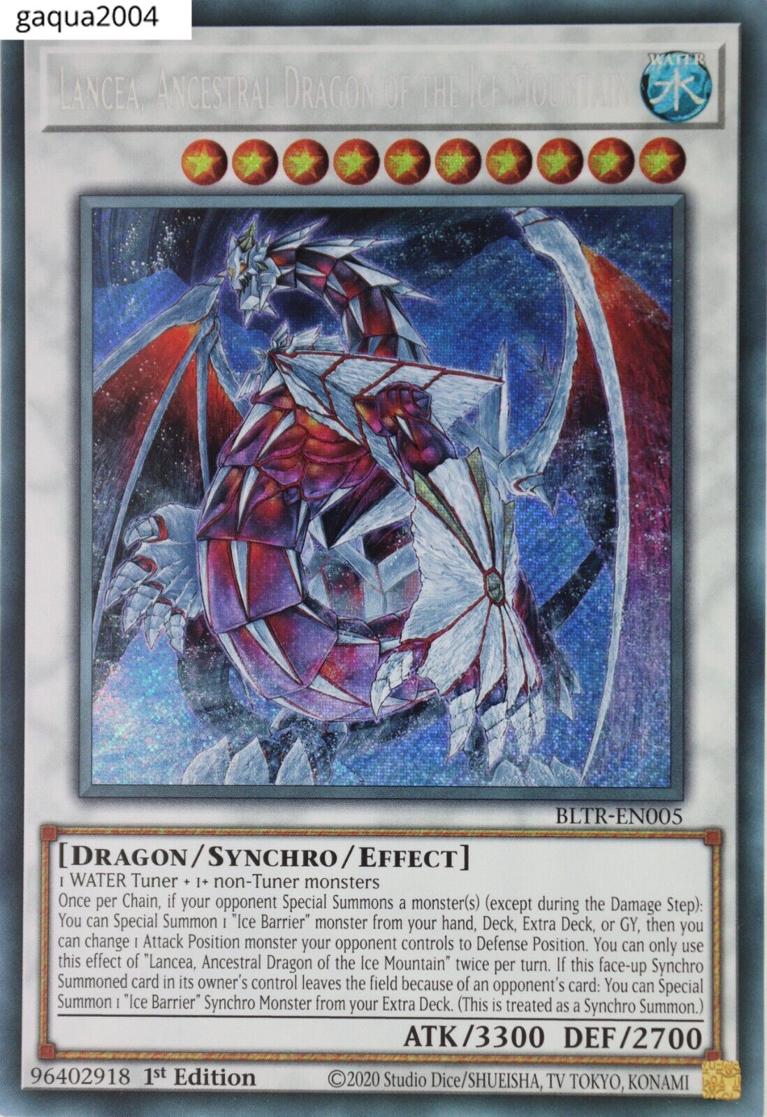 YuGiOh Lancea, Ancestral Dragon of the Ice Mountain BLTR-EN005 Secret Rare 1st