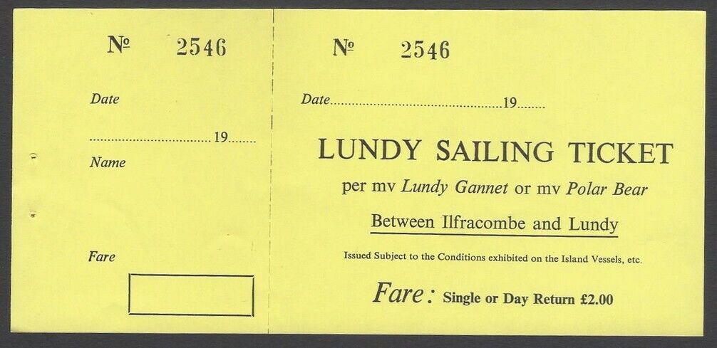 AOP GB LUNDY Sailing Ticket Ilfracombe to Lundy