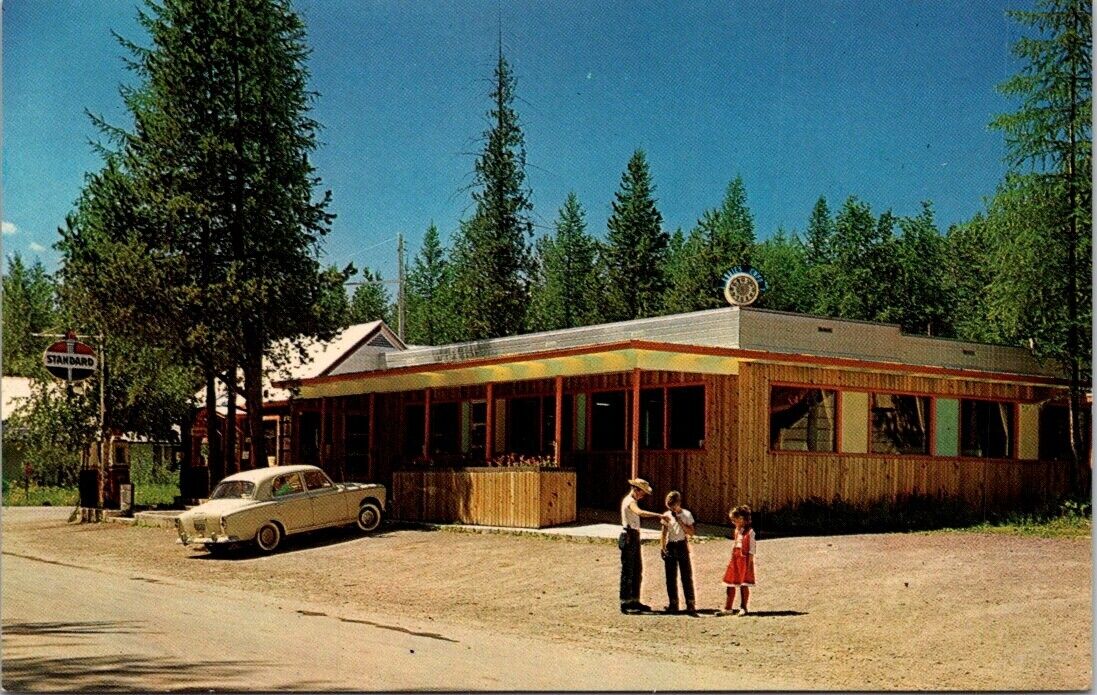 MT Eddys Cafe Standard Gas Station Pump Apgar Village 1940s Auto postcard P25
