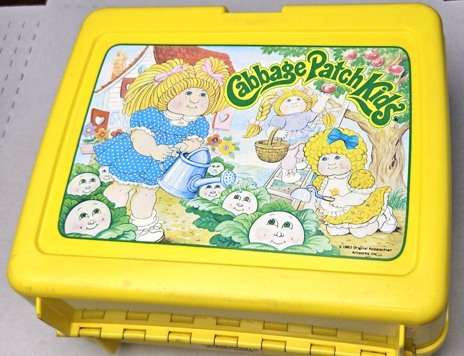 Vintage 1983 Cabbage Patch Kids Yellow Lunchbox w Thermos - EXCELLENT condition