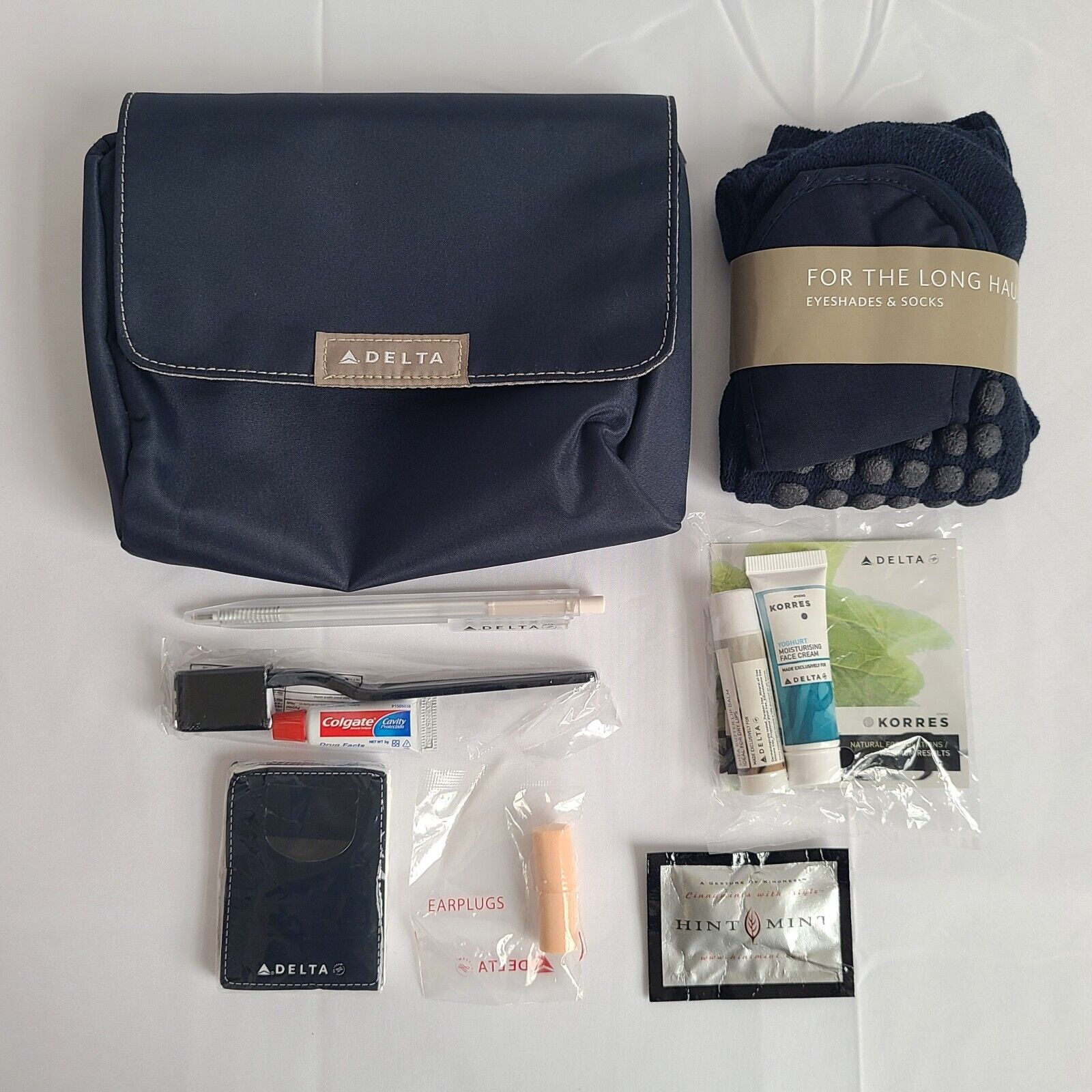 Vtg Delta Airlines Toiletry Amenity Kit Case Travel Makeup Bag First Class Blue