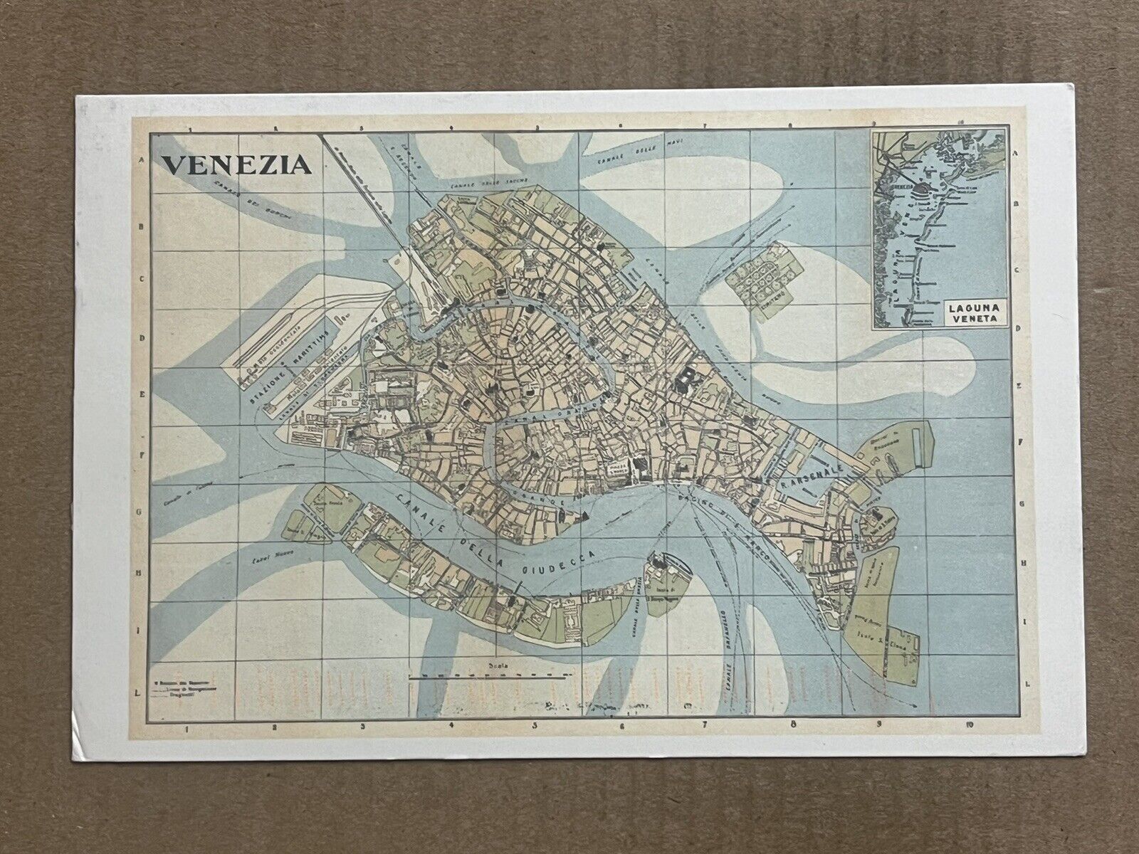 Postcard Venice Italy Map City Streets Canals Vintage PC