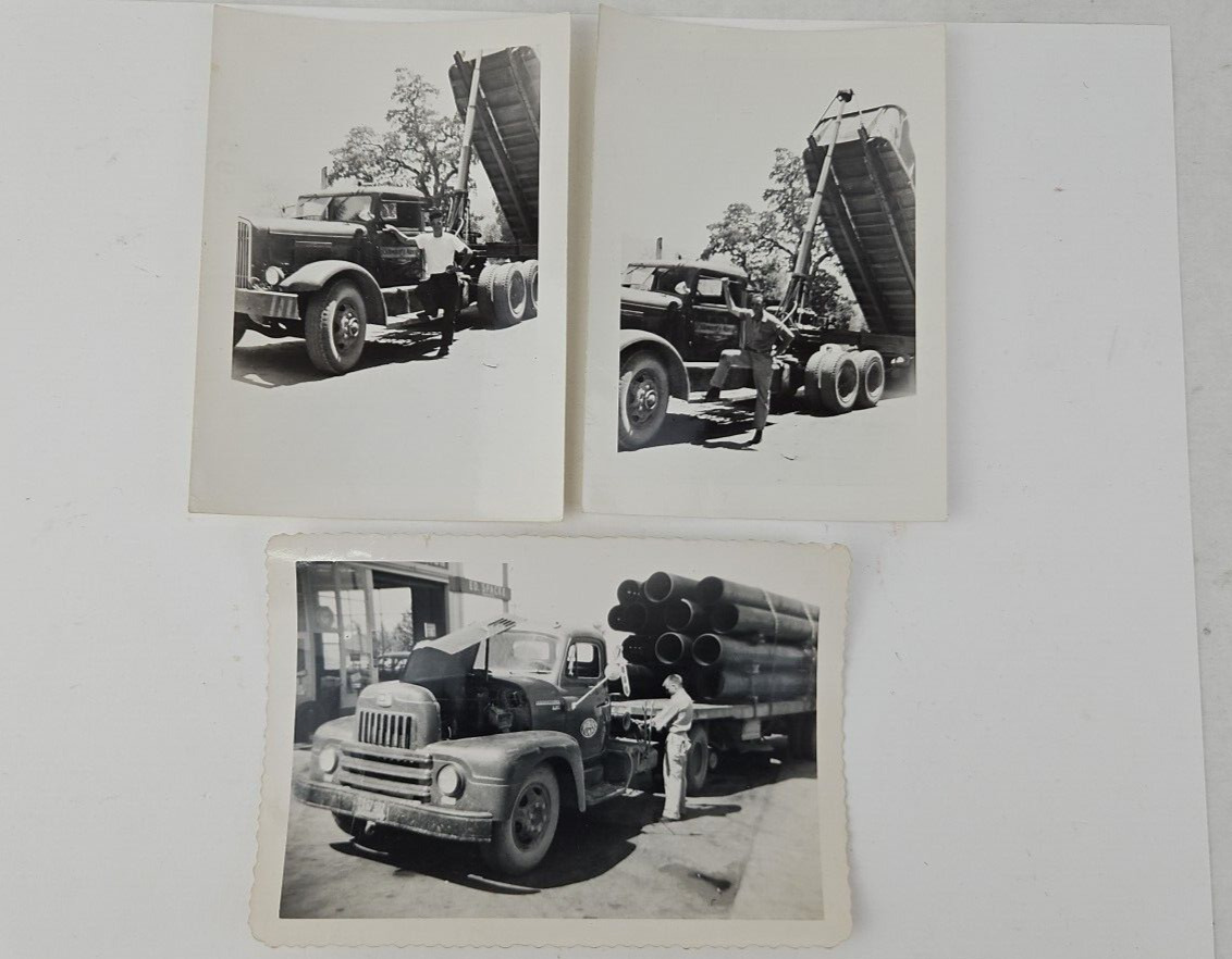Lot of 3 Men by VINTAGE INTERNATIONAL DUMP TRUCKS RARE Photos c1940\'s-50\'s (30)
