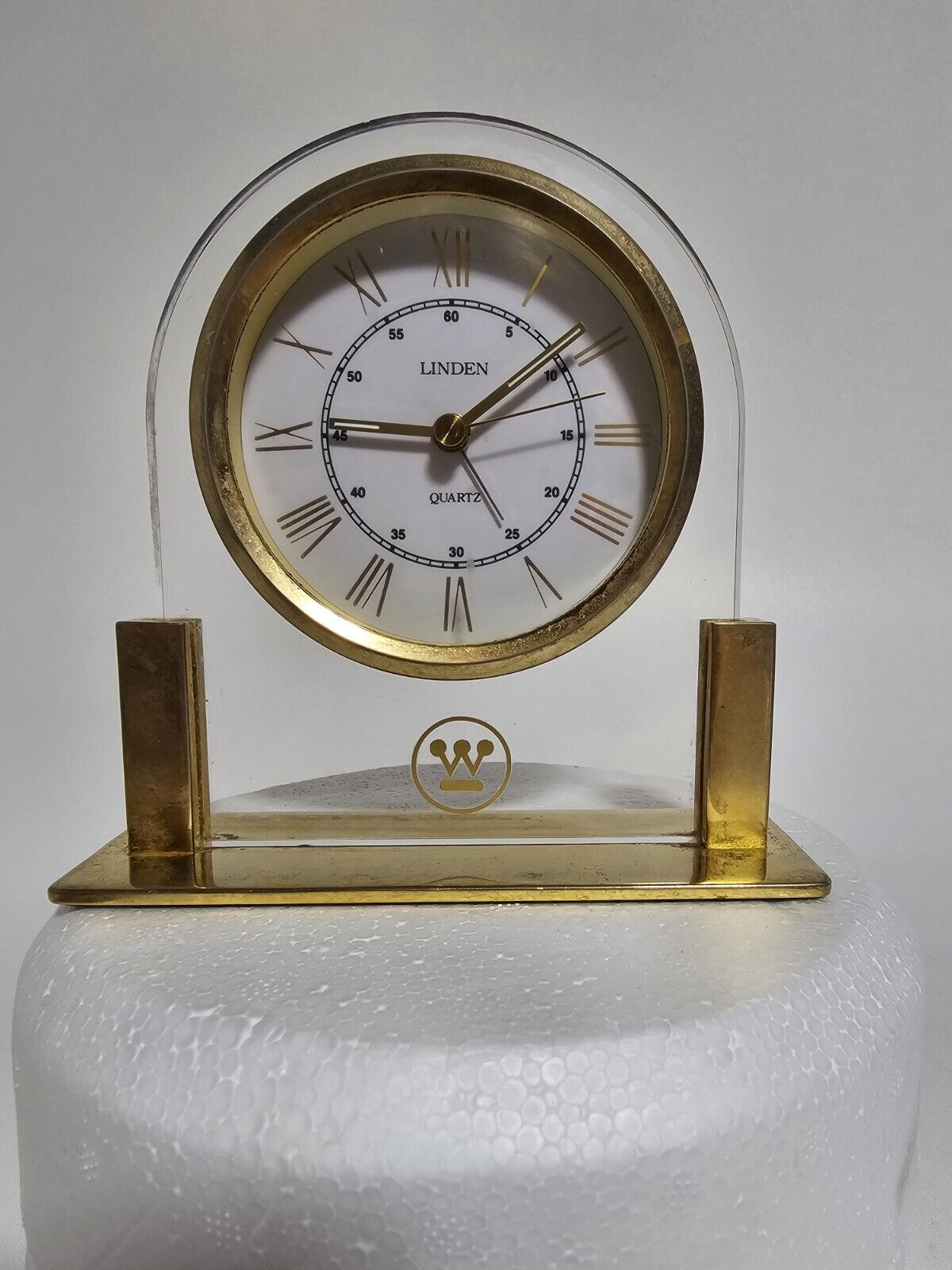 Vtg Linden Quartz Gold Tone Mantle Desk Alarm Clock Westinghouse Logo 