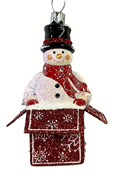 Patricia Breen Cadeau Snowman Red #3539 2015  4” Glass Glitter Mixed Materials