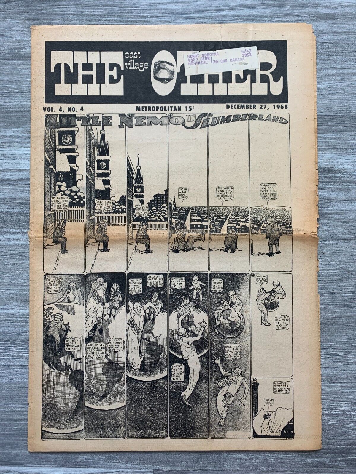 1968 EAST VILLAGE OTHER Underground Newspaper v.4 #4 VG+ Beatles / WInsor McCay