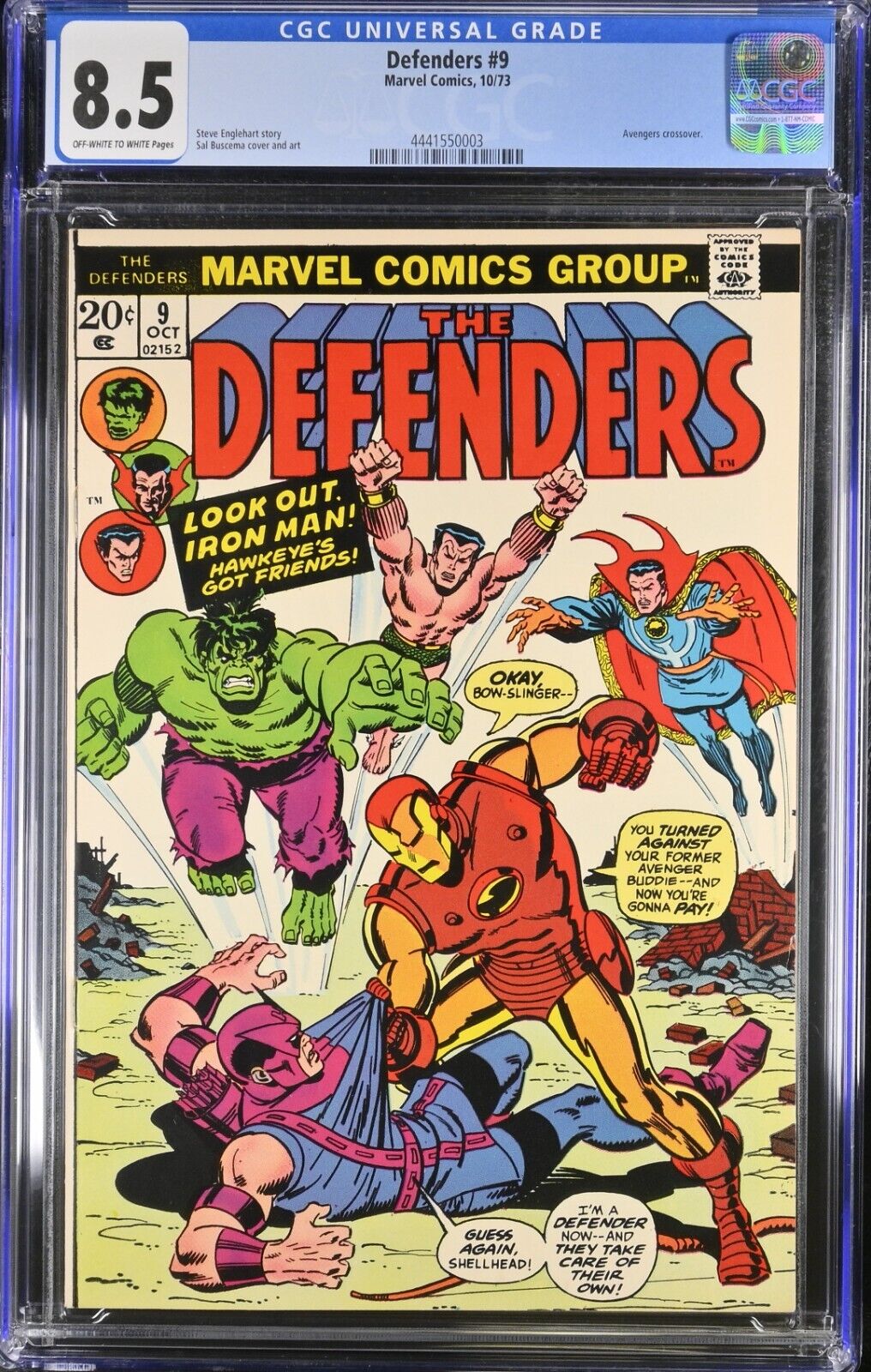 DEFENDERS #9 - CGC 8.5 - OW/WP - VF+ AVENGERS CROSSOVER