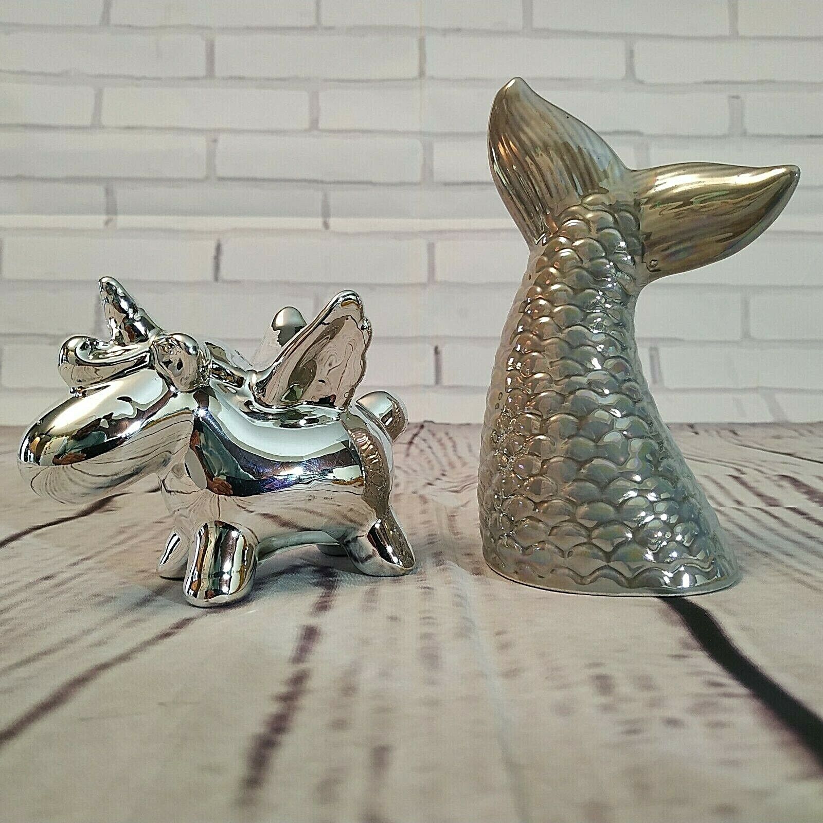 Shiny Silver Tail Mermaid & Unicorn Little Figures For Room Decor Teen Girls NEW