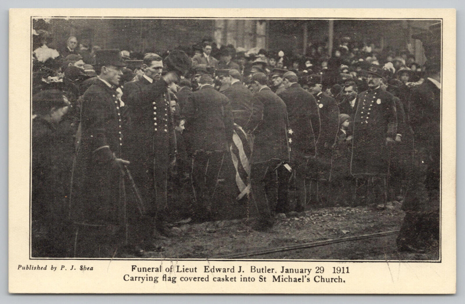 Troy NY New York - Funeral for Fireman Lieutenant Edward Butler - Postcard 1911