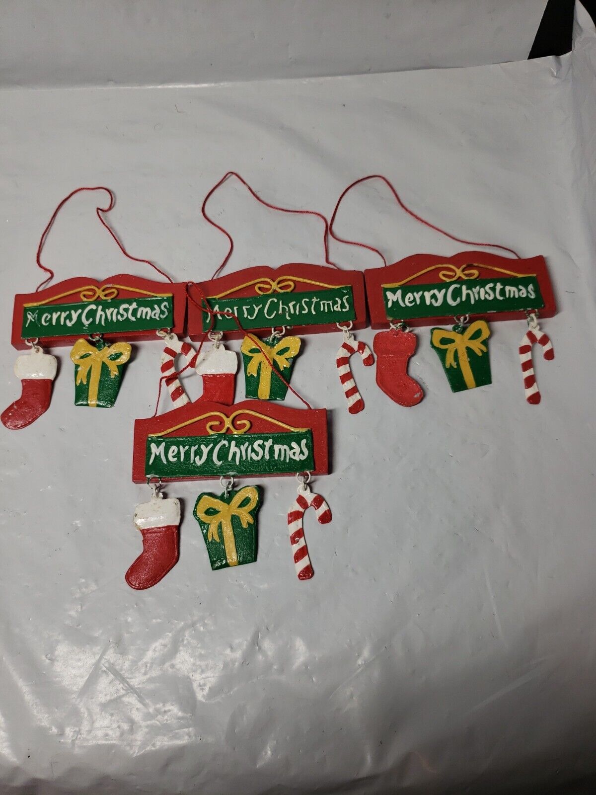 4 Merry Christmas Wood Sign Ornaments Vintage Christmas Decoration