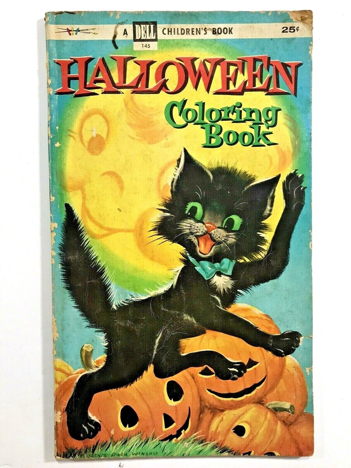 RARE 1955 Halloween Children's Coloring Book Black Cat Jack o 'Lantern Cover Art