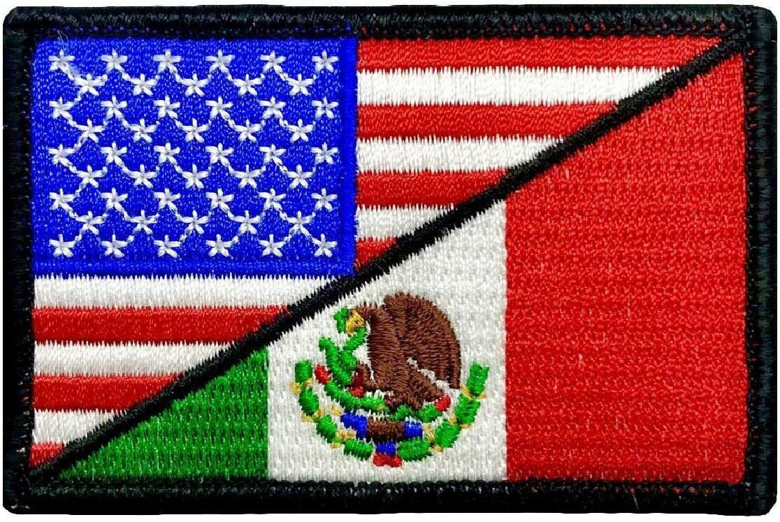 USA Flag Mexico Flag Patch [3.0 X 2.0 - Hook Fastener- UM2]