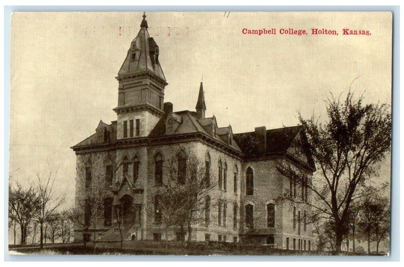 c1910 Exterior View Campbell College Building Holton Kansas KS Vintage Postcard