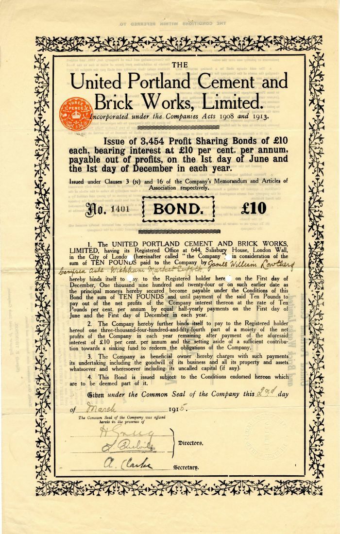 United Portland Cement and Brick Works, Limited - 10 - Foreign Bonds