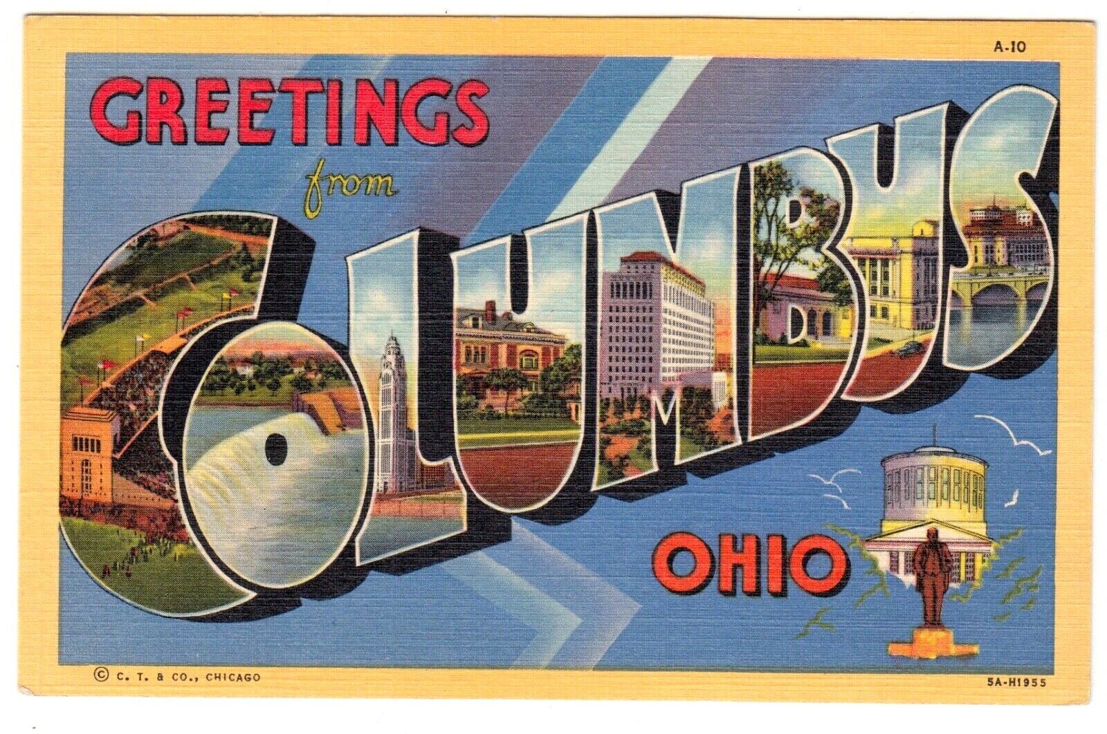 Columbus OH Ohio Vintage Large Letter Postcard Curt Teich Linen Unposted 1935