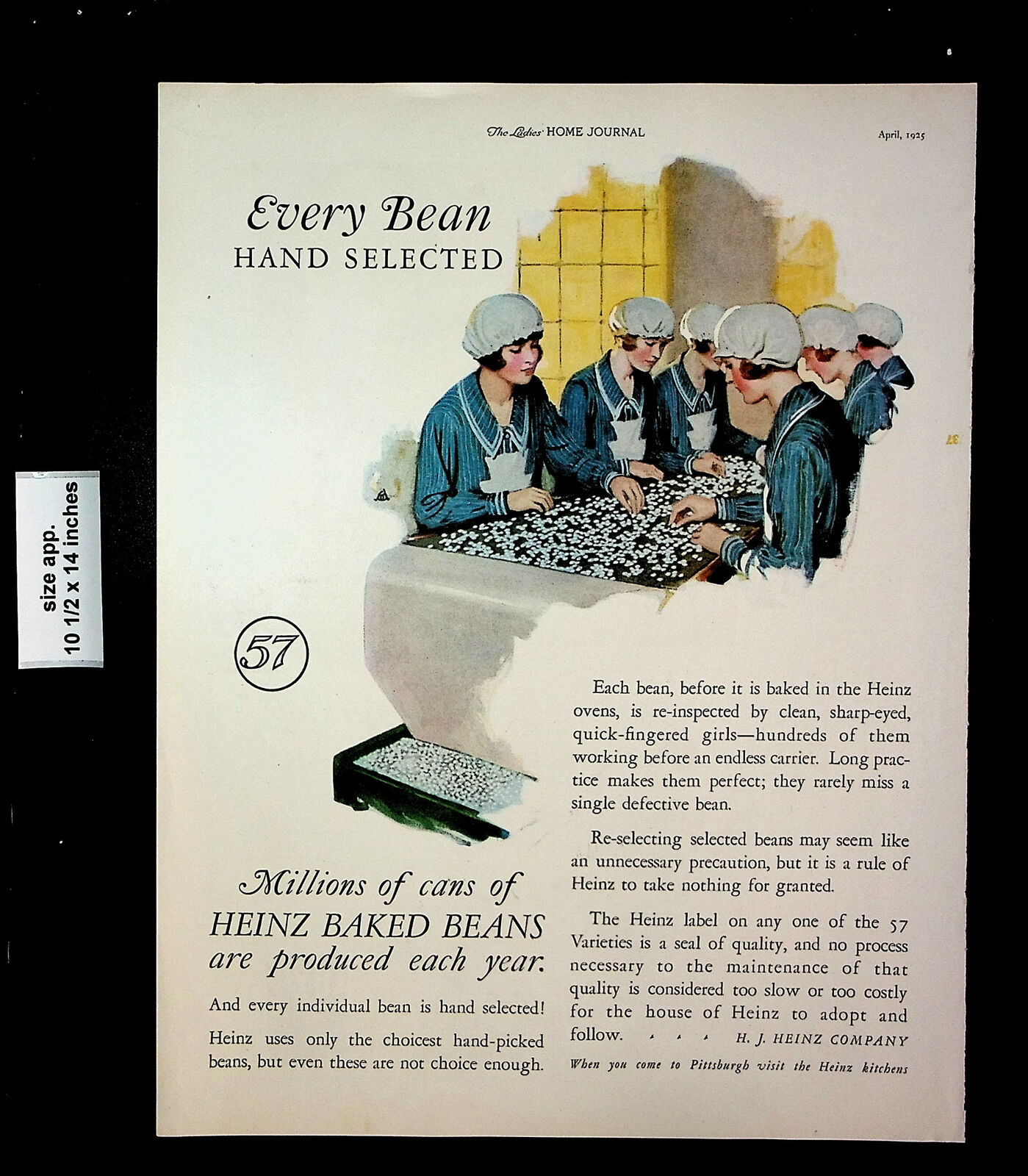1925 Heinz 57 Hand Selected Bean Vintage Print Ad 27798