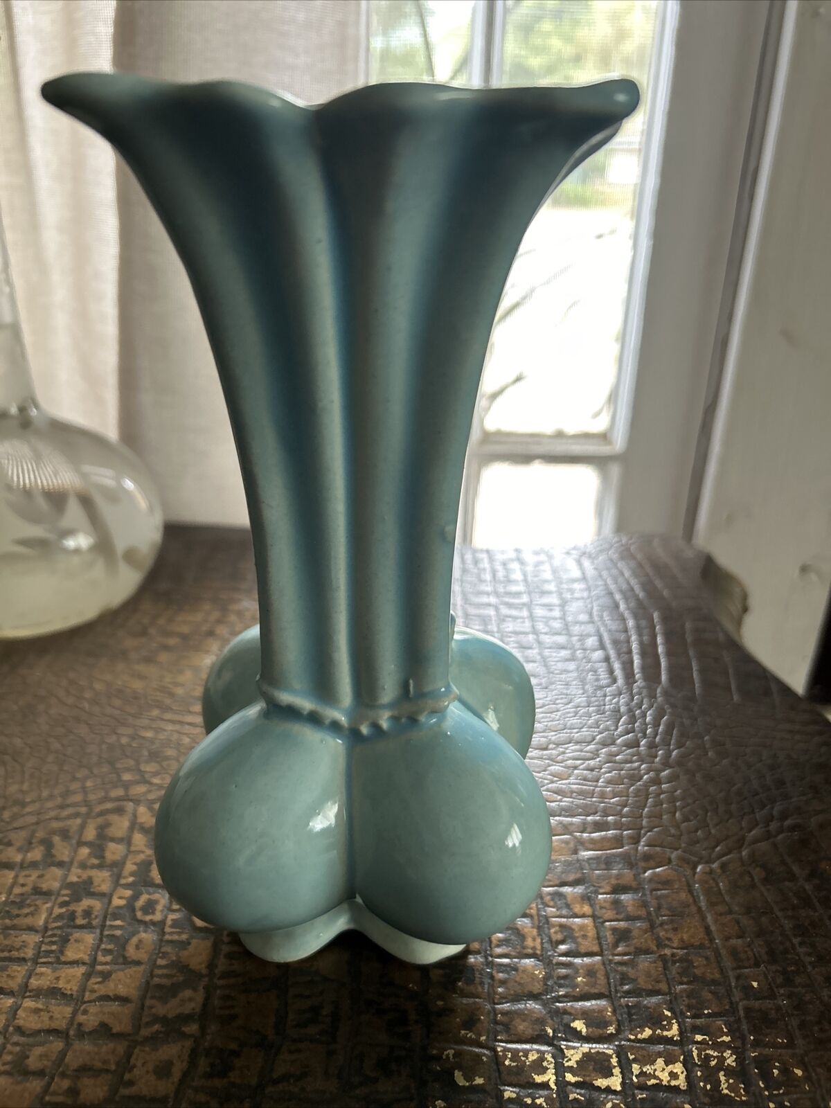 Unique Vintage-looking Aqua Ceramic Vase
