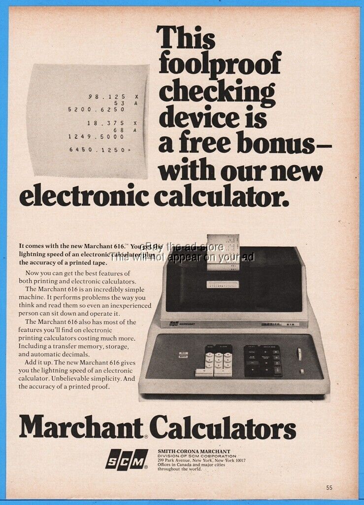 1969 Smith Corona Marchant Electronic Calculator Foolproof Checking SCM Ad