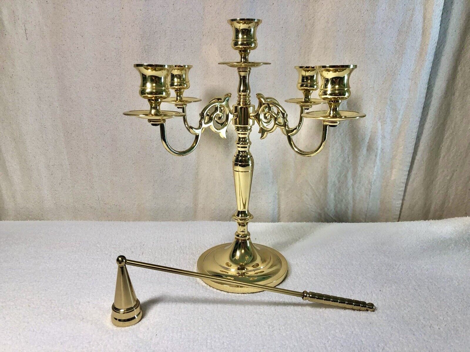 Vintage Baldwin 4 Arm 5 Candle Brass Candelabra W/Candles And Snuffer 11.5”