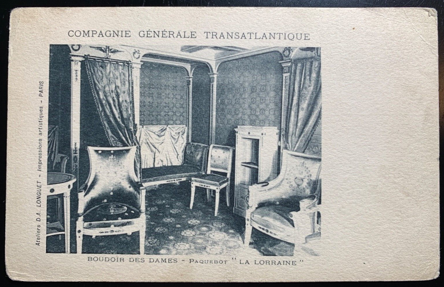 Postcard First Class Woman's Cabin Transatlantic Passenger Steamer LA LORRAINE