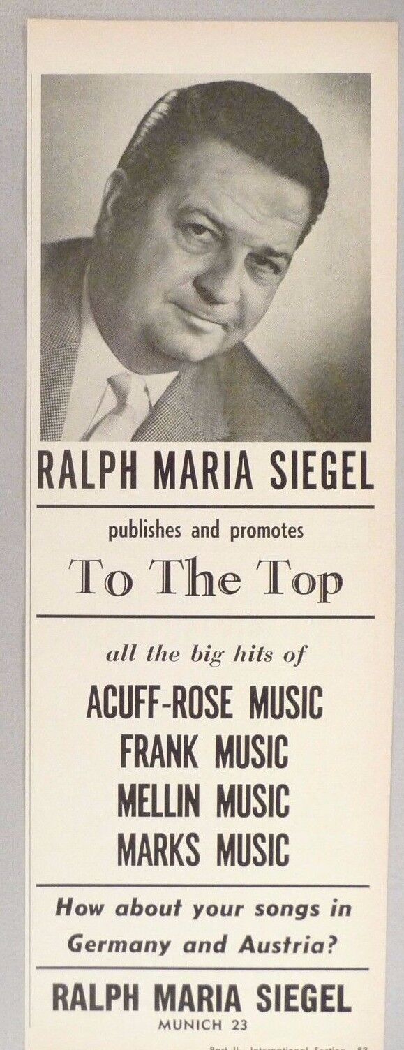 Ralph Maria Siegel PRINT AD - 1962