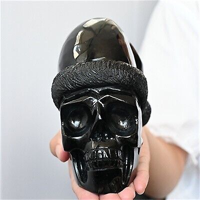 1.37kg Hand Carved Natural Obsidian Santa Hat Skull Reiki Crystal Skull decor Gi