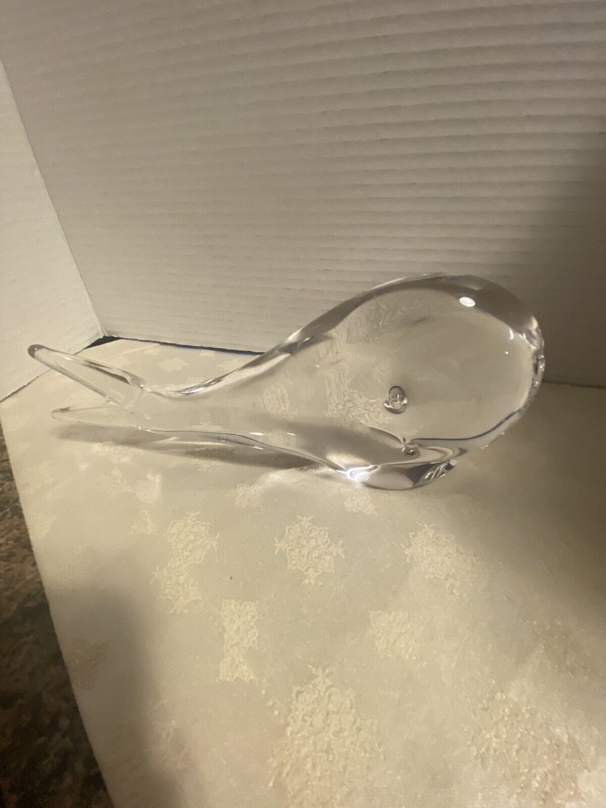 Vintage Clear Glass Whale 9 in Figurine/Paperweight