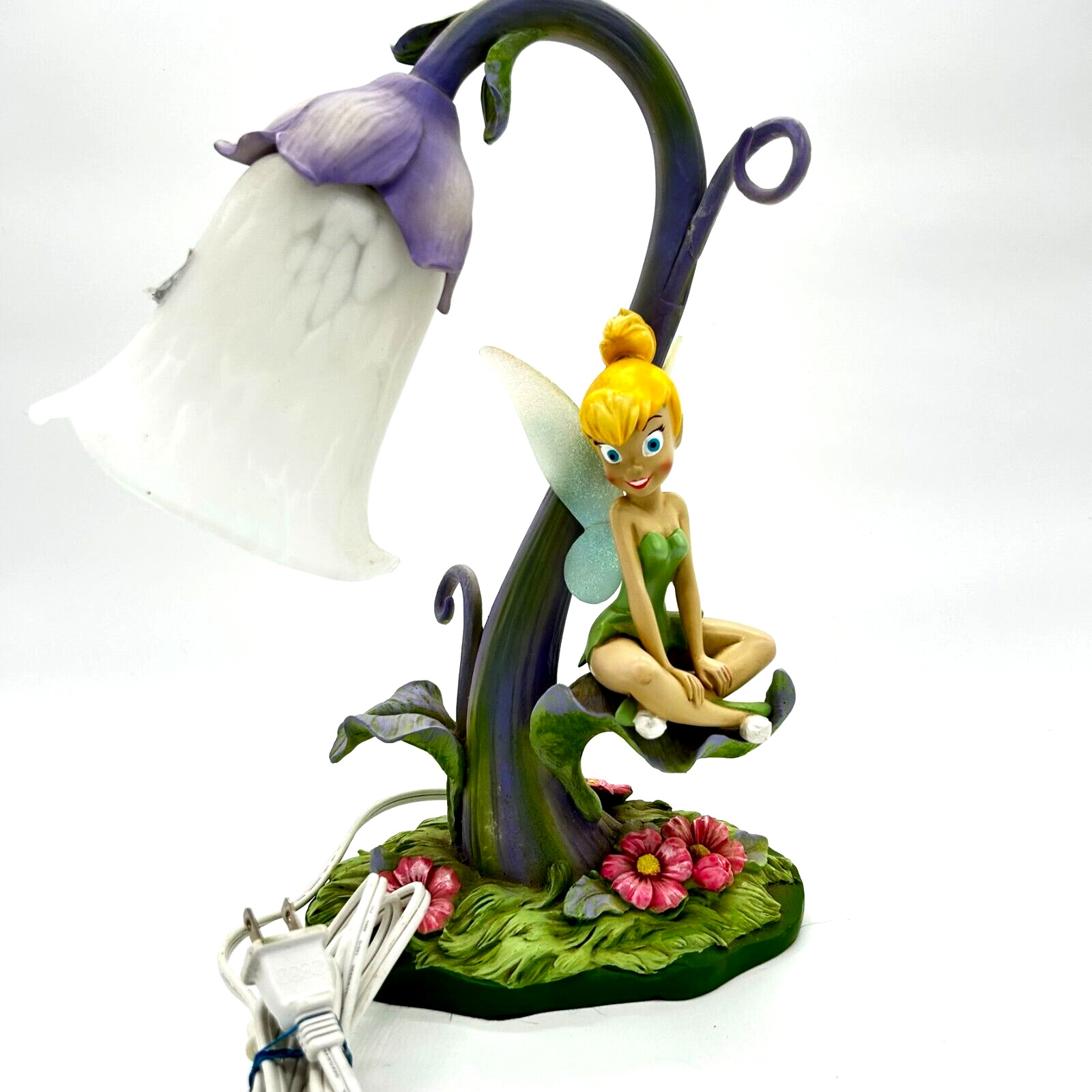 Rare HTF Disney Tinkerbell Tulip Flower Table Lamp Tested Works Cute Tink Peter