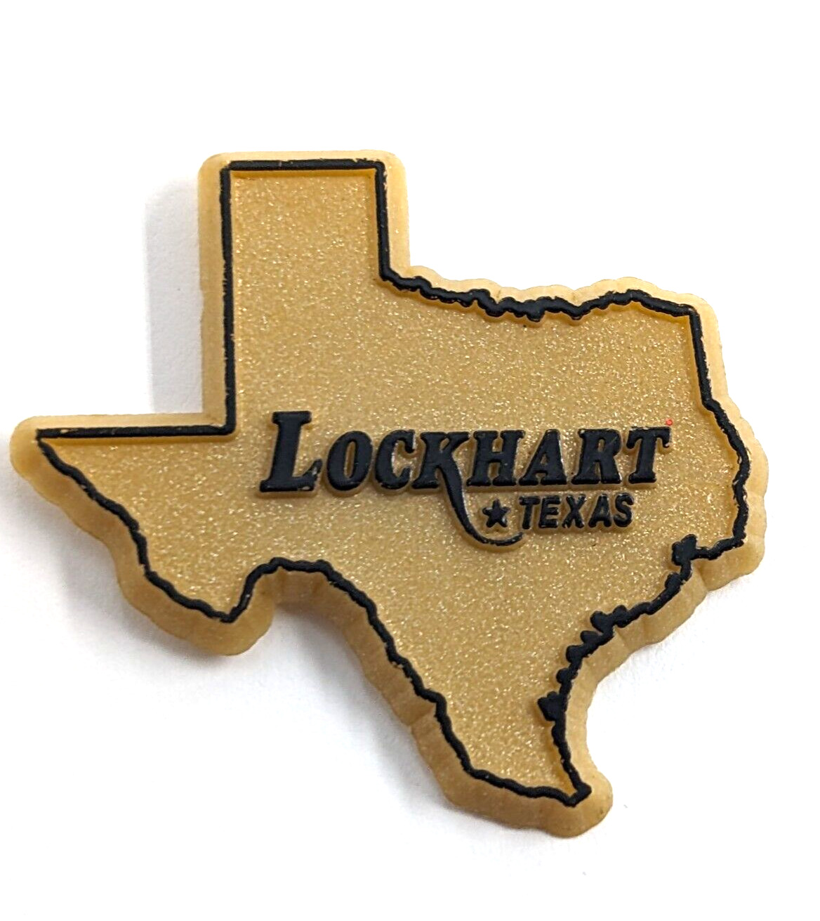 VTG Lockhart Texas TX State Map Brown Gold Tone Plastic Lapel Pin Souvenir