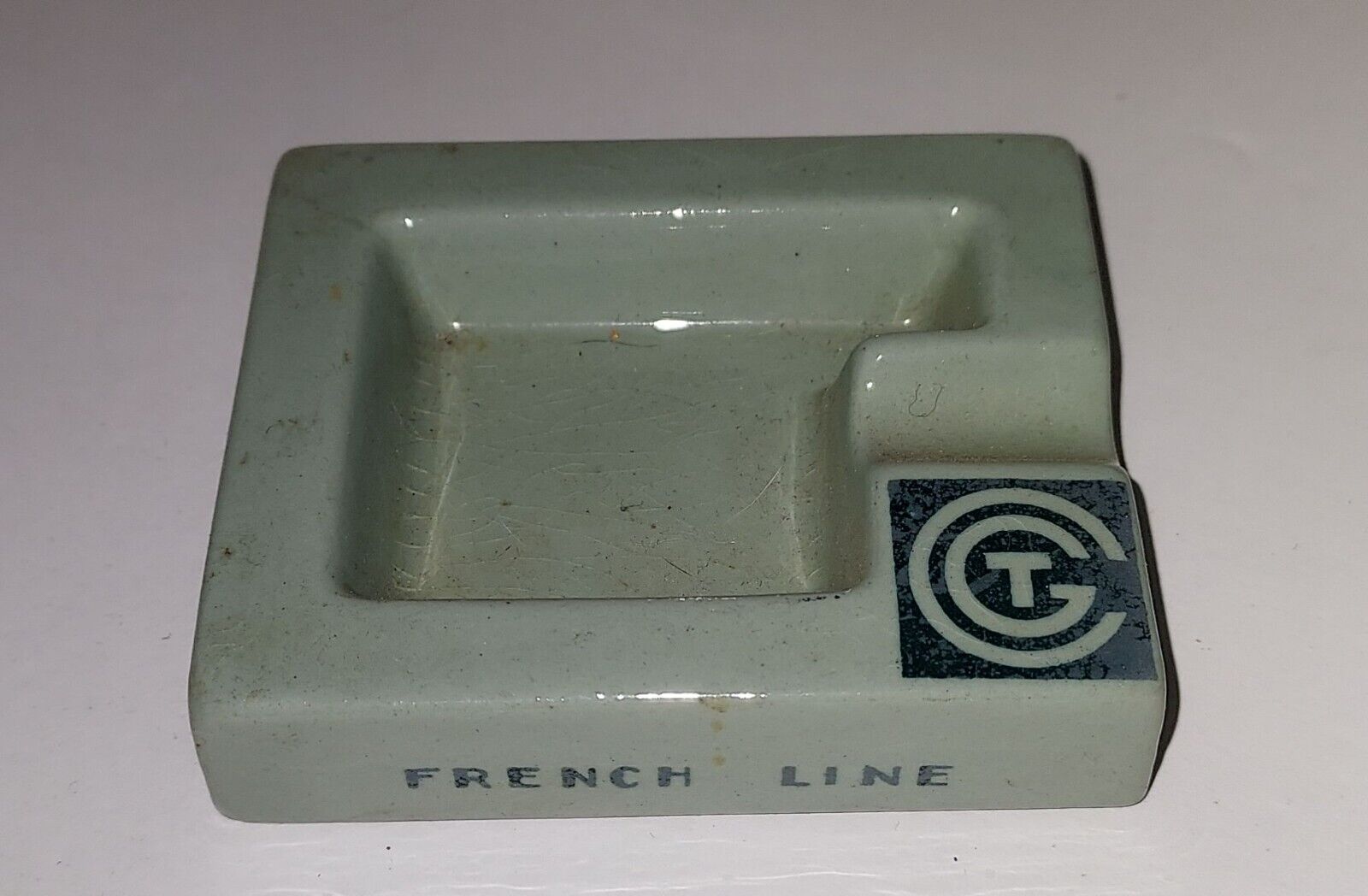 Vintage Art Deco Green Jean Luce French Line SS Normandie Ashtray