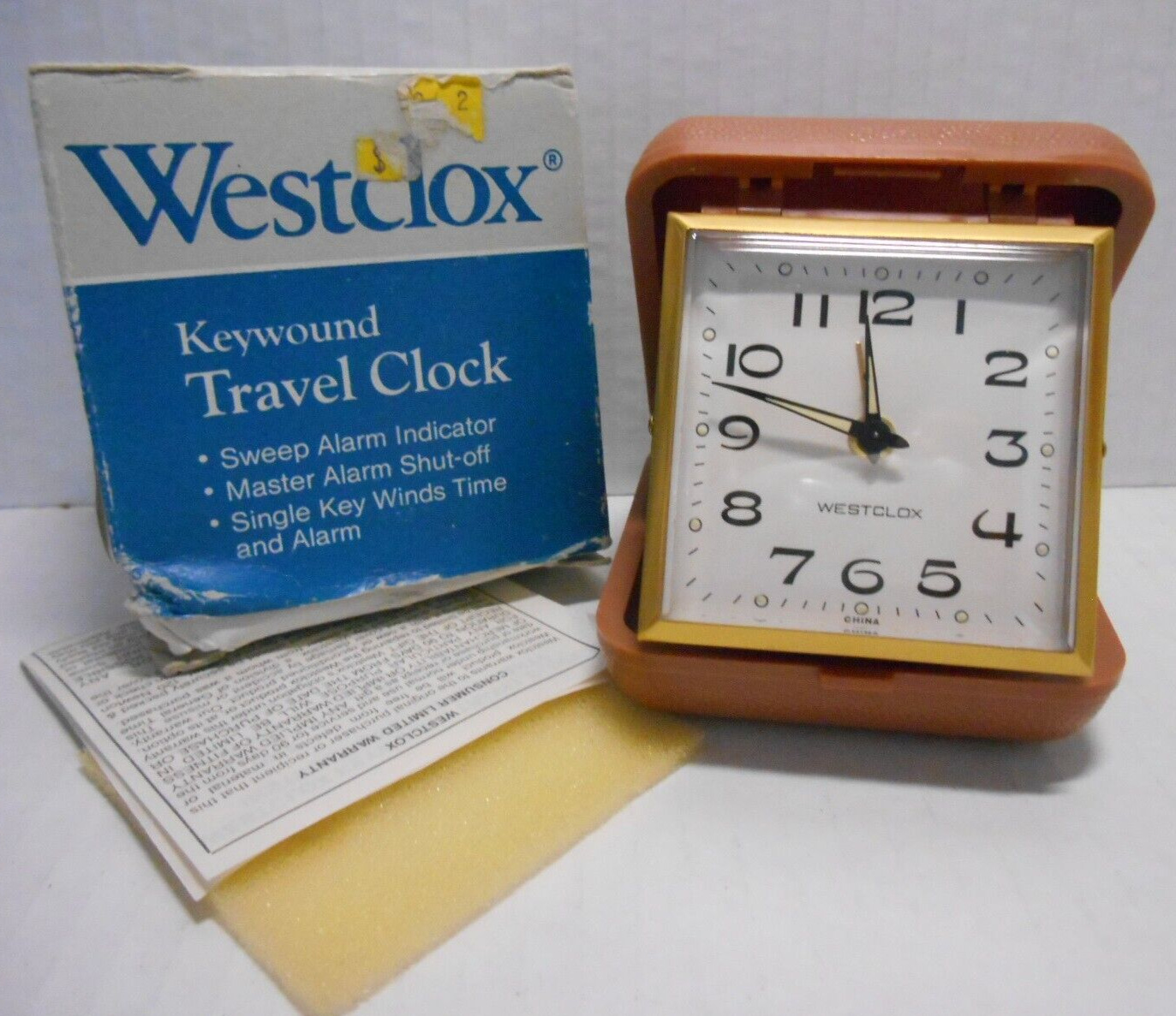 Westclox Folding Pocket Keywound Travel Alarm Clock 44500 Tan Luminous New w/Box