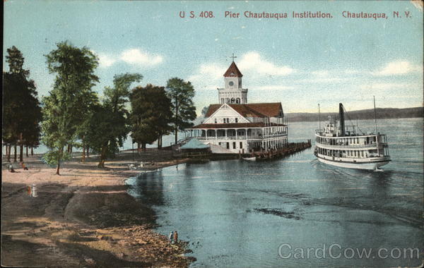 1908 U.S. 408. Pier Chautauqua Institution,NY New York George H. Monroe Postcard