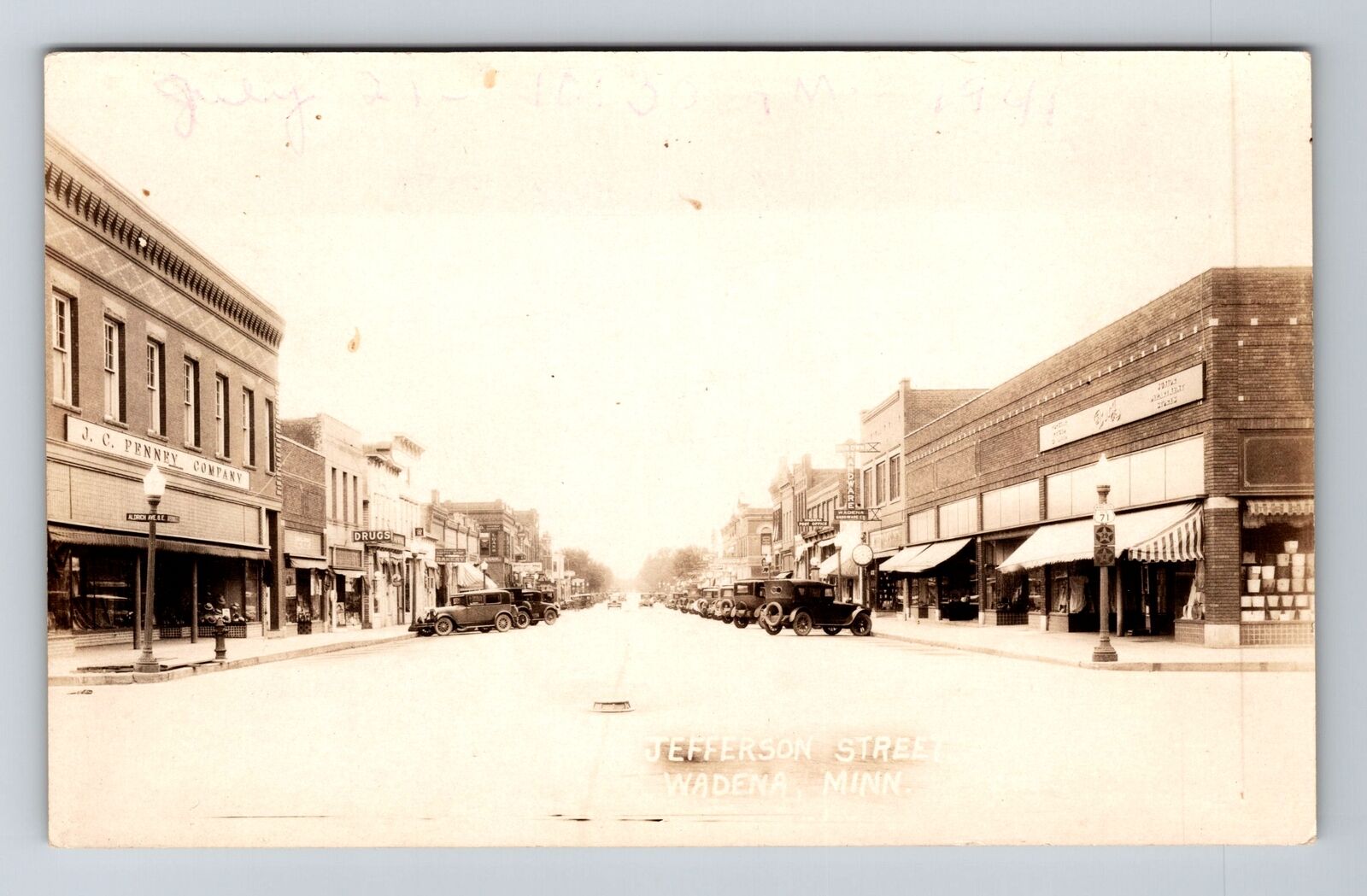 Wadena MN-Minnesota RPPC Jefferson Street JC Penny Real Photo 1920 Old Postcard