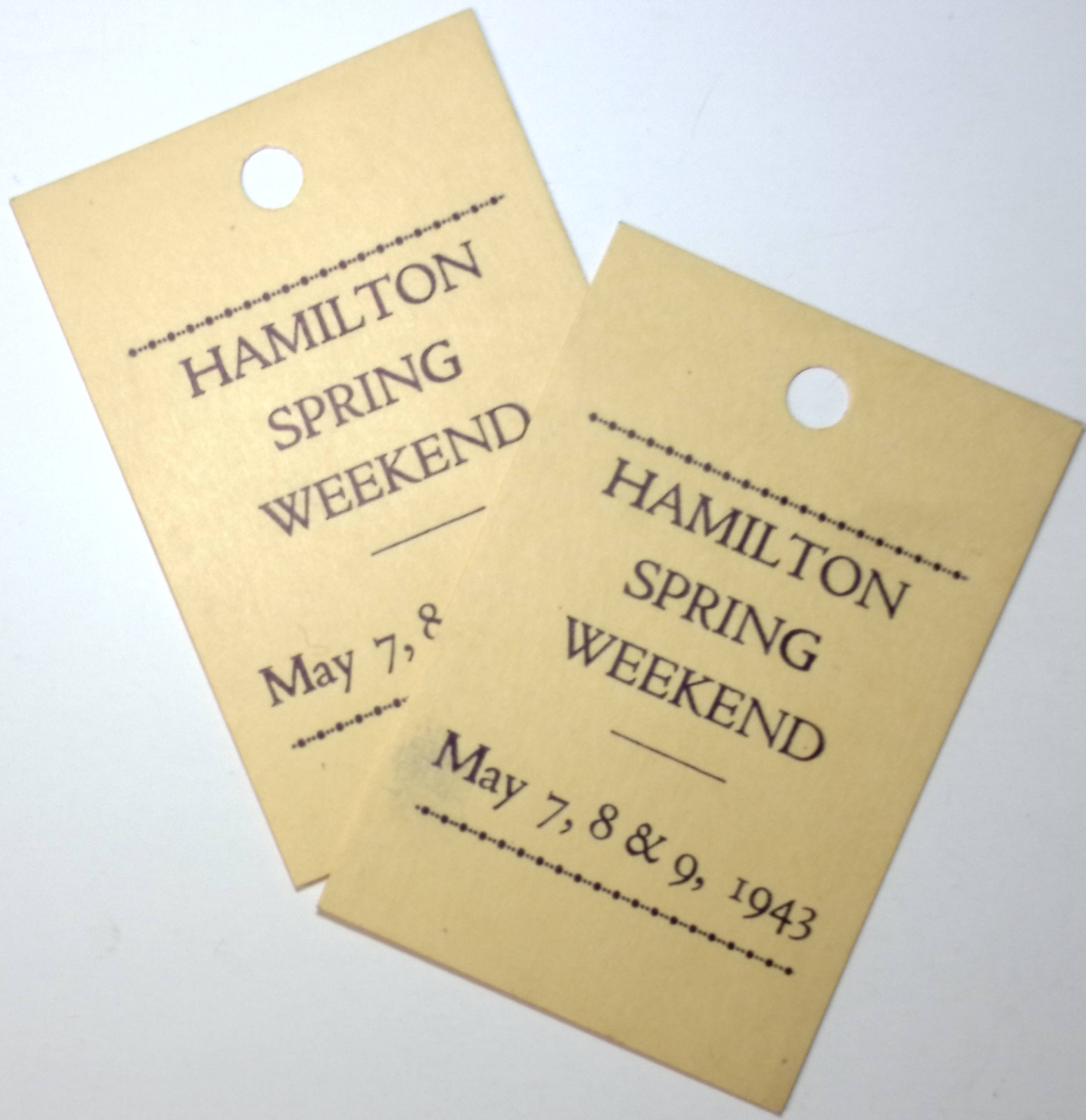 1943 Hamilton College Spring Weekend Admission Ticket Lot of 2 CLINTON NY