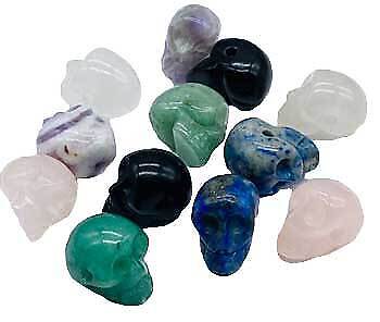 SET OF 12 Small 12mm Crystal Skulls Stone Beads (6 RANDOM PAIRS, Each Varies)